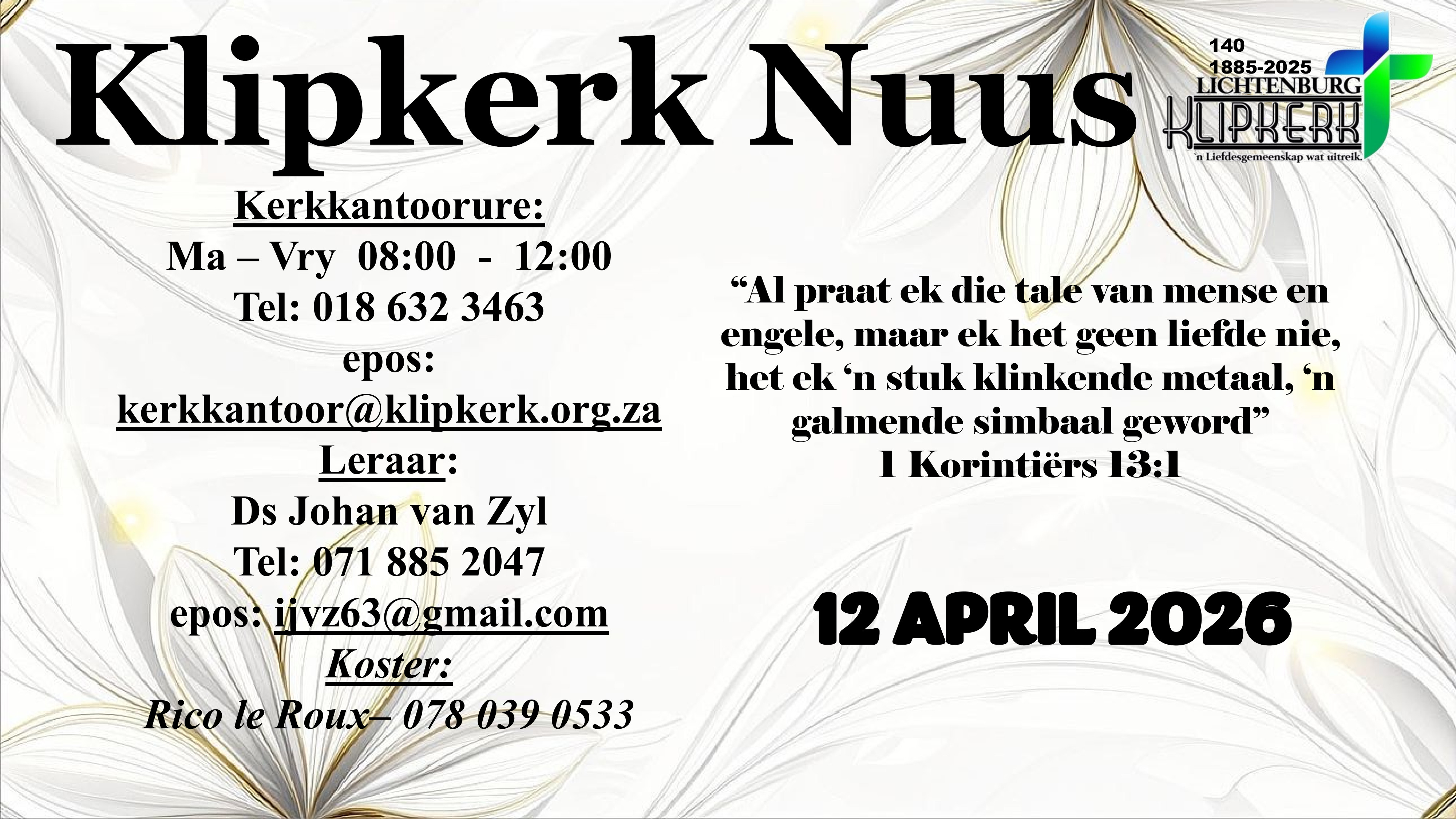 Weeknuus Lichtenburg N G Klipkerk, afkondigings